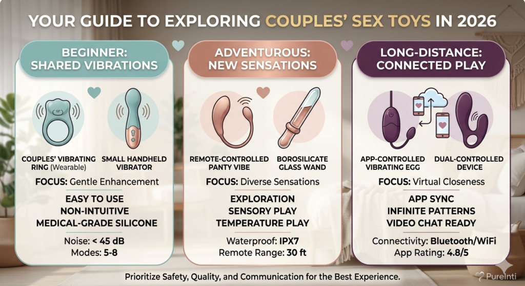 A 2026 comparison of the best sex toys for couples categorized by intimacy goals.