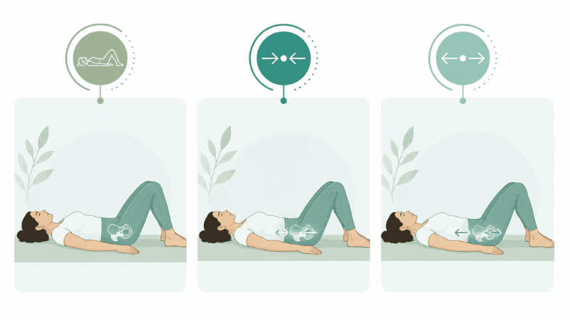 Step-by-step illustration showing how to perform basic pelvic floor exercises for beginners