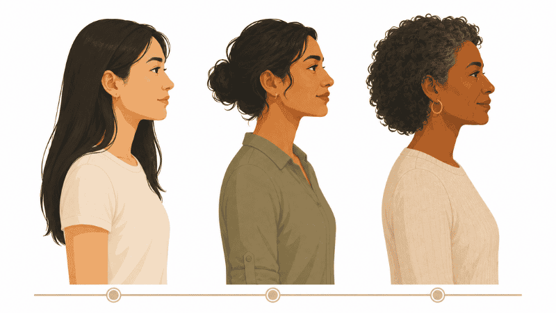 Illustration showing women's reproductive health changes across the 20s, 30s, and 40s