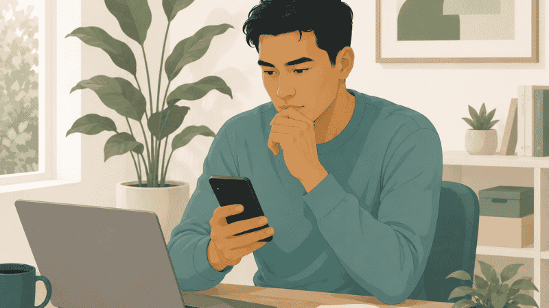 Young adult researching gonorrhea and chlamydia symptoms privately representing STI awareness and sexual health