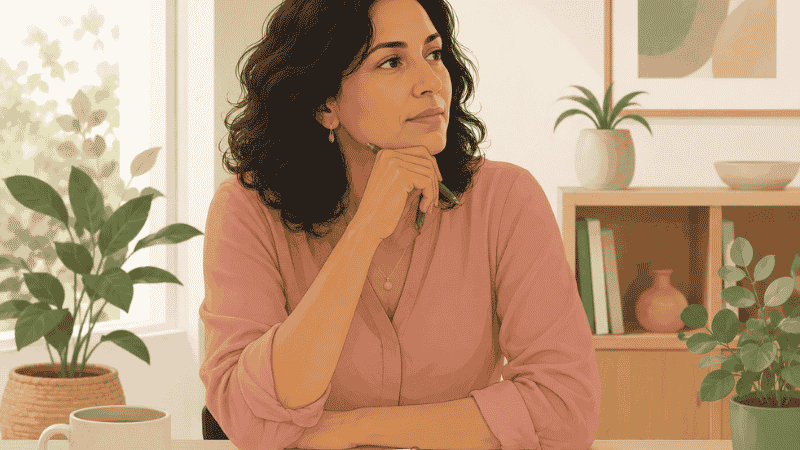 Woman sitting thoughtfully representing vaginal dryness awareness and women's intimate health