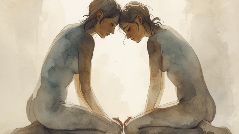 A soft, minimalist illustration showing the emotional closeness of a couple, emphasizing a comfortable and irritation-free intimate experience using non-latex protection