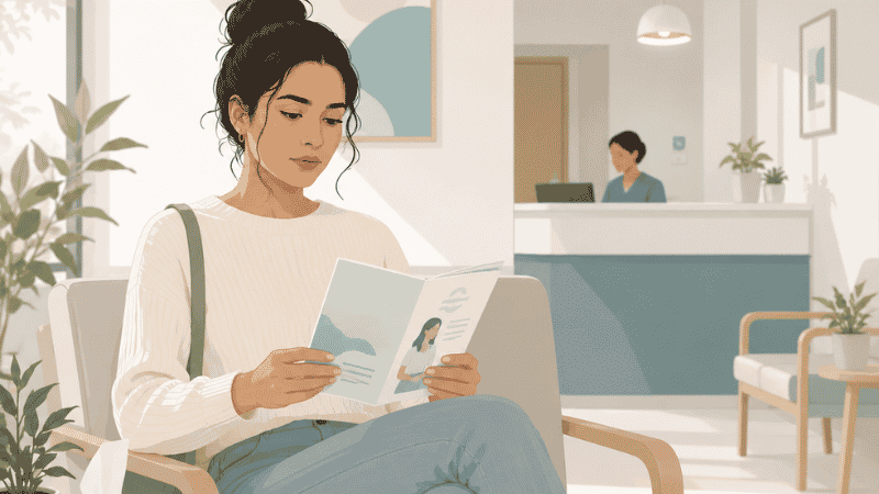 Young adult sitting calmly in a clinic representing syphilis awareness and sexual health testing