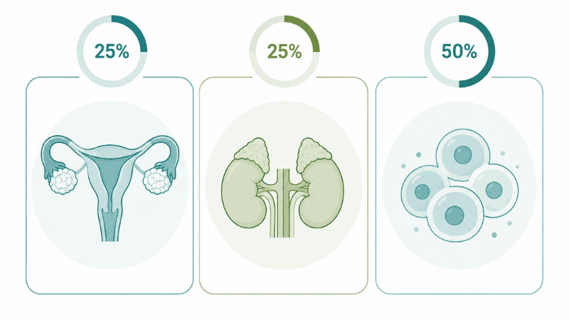 Illustration showing the three sources of testosterone production in women: ovaries, adrenal glands, and peripheral tissue