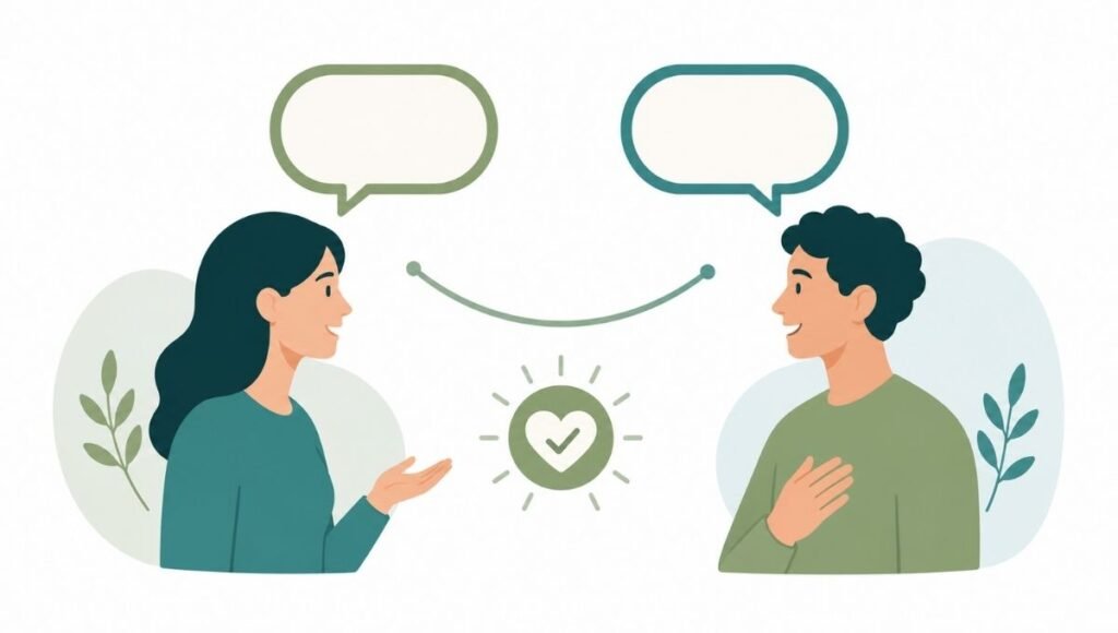 Illustration showing two people in a warm exchange asking for and giving enthusiastic consent with open communication
