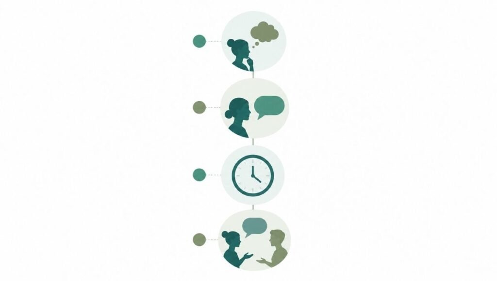 Four-step framework illustration for setting healthy boundaries in relationships from identifying needs to making specific requests
