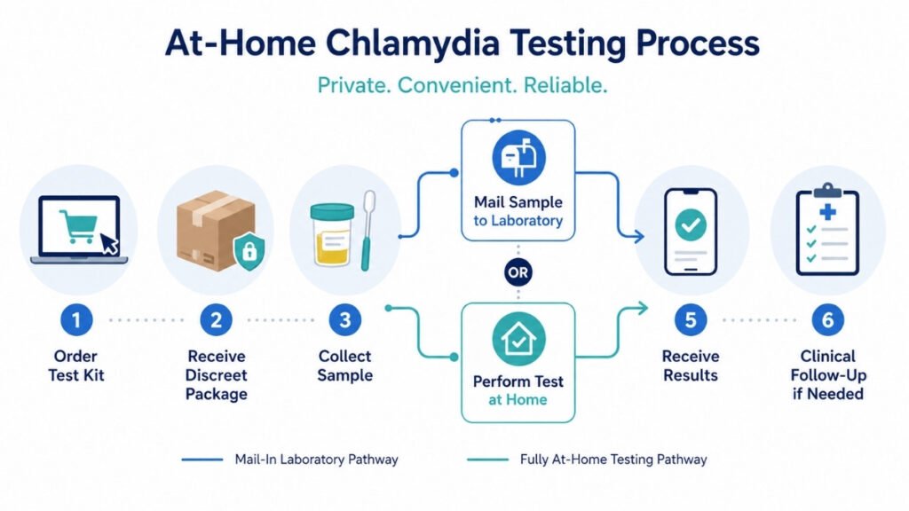 At-home chlamydia test process from ordering a kit to receiving results